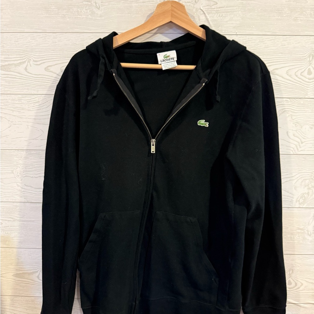 Lacoste Men's Black Zip-Up Sweater size 3